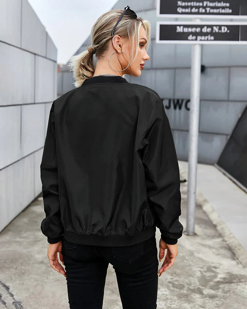 Zip up women outerwear stylish long sleeve lightweight jacket