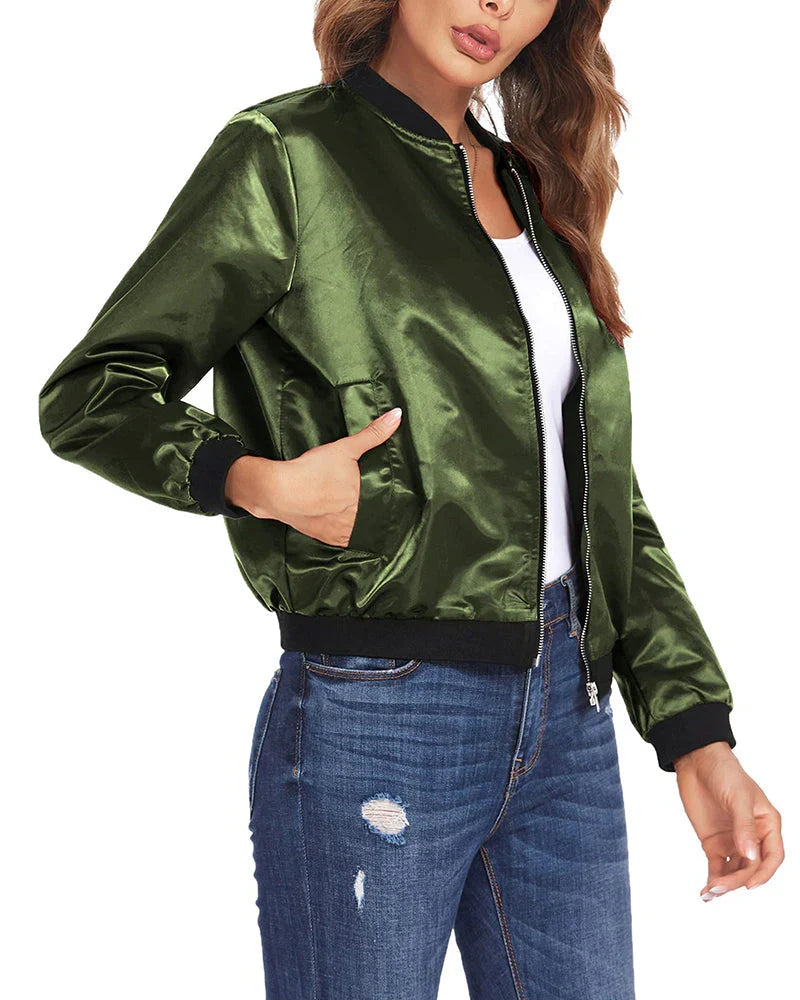 Stylish women chic bomber jacket ideal for transitional weather