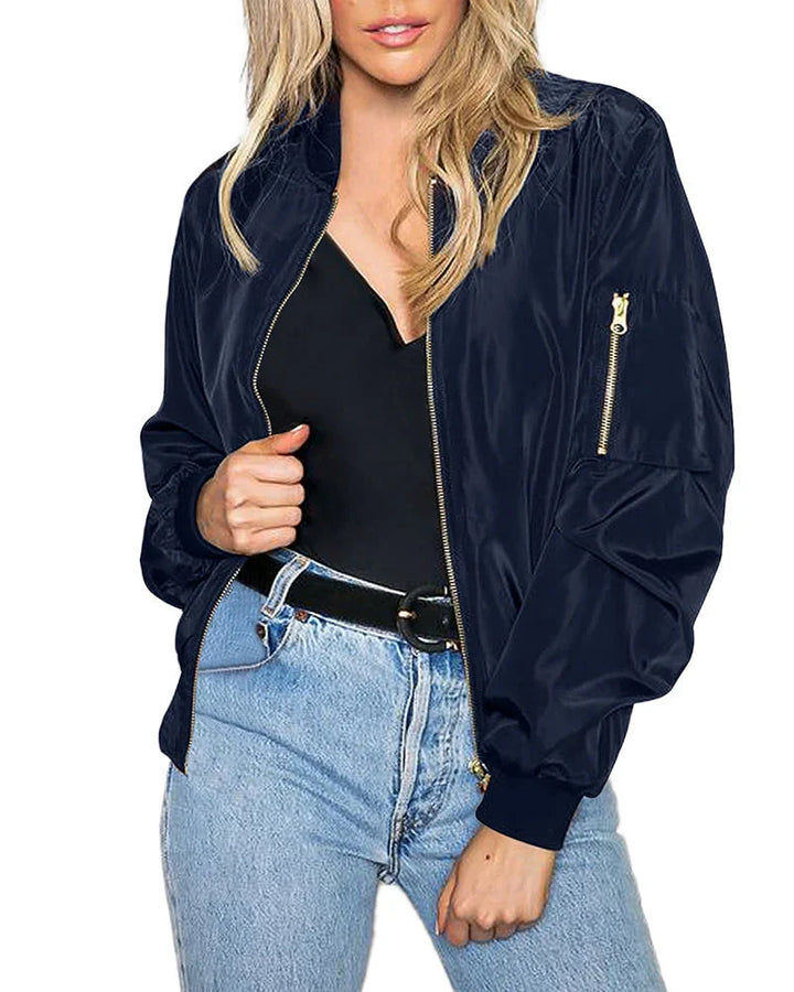 Chic style women lightweight jacket with front zipper detail