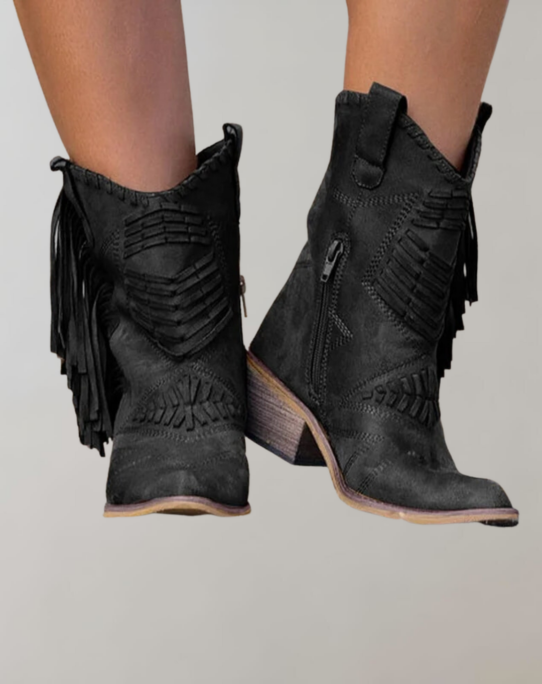 Side angle view of Women's Selena Tassel Ankle Boots showing fringe detail