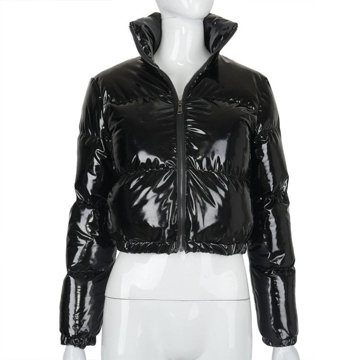 Detailed hardware view showing zipper pull on the winter coat