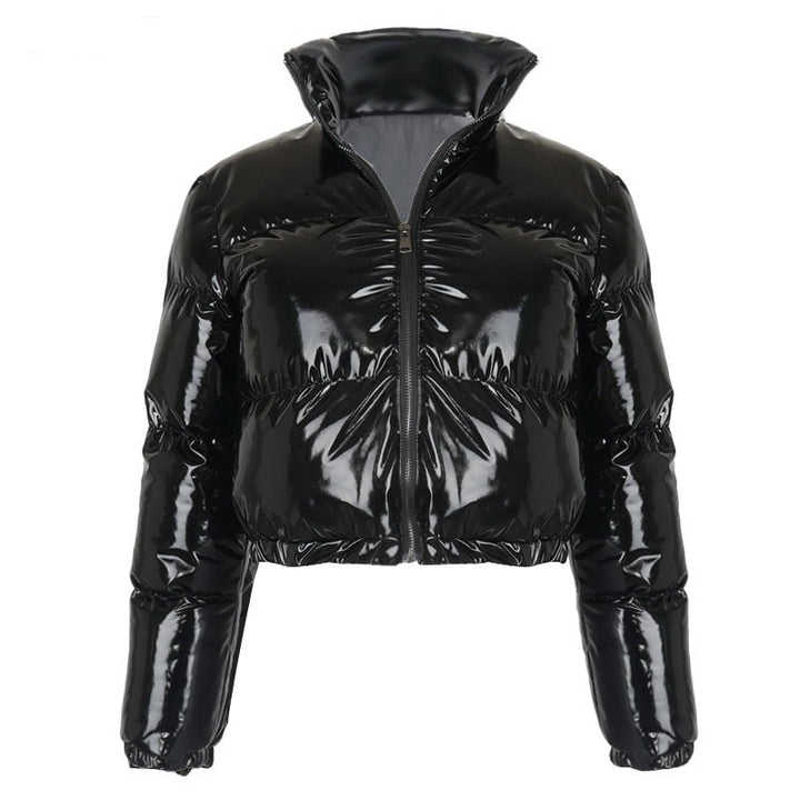Casual daytime look featuring the cropped puffer jacket