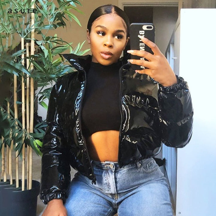 Evening winter outfit idea with the warm bomber coat