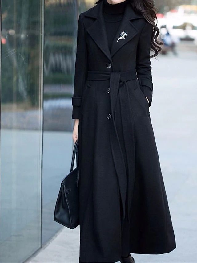 Classic lapel collar design on a warm women's winter wool coat