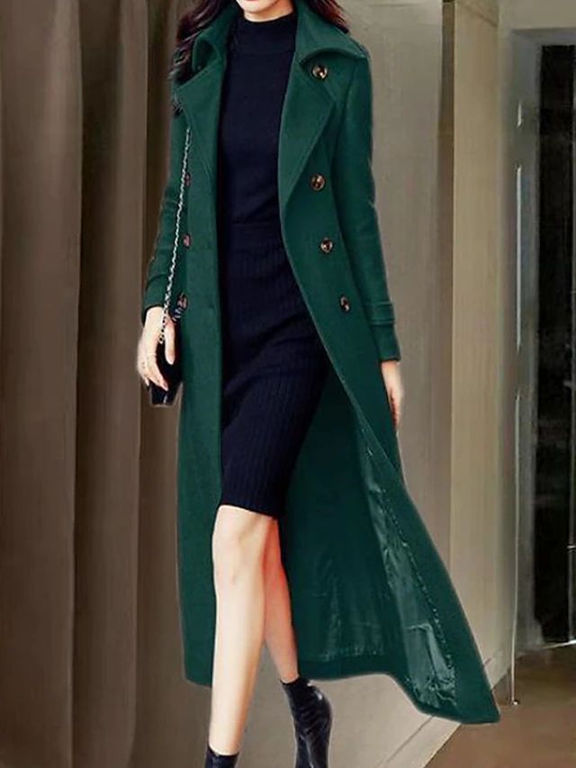 Close up of fabric texture and button details on the winter wool coat