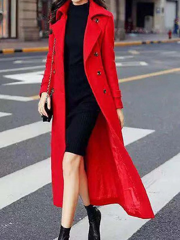 Full length view of the fashionable belted long coat for women's fashion