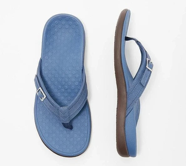 Close-up of women's orthopedic sandals showing supportive cushioned footbed