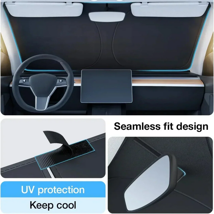 Auto interior vehicle accessory sun protector installed on windshield