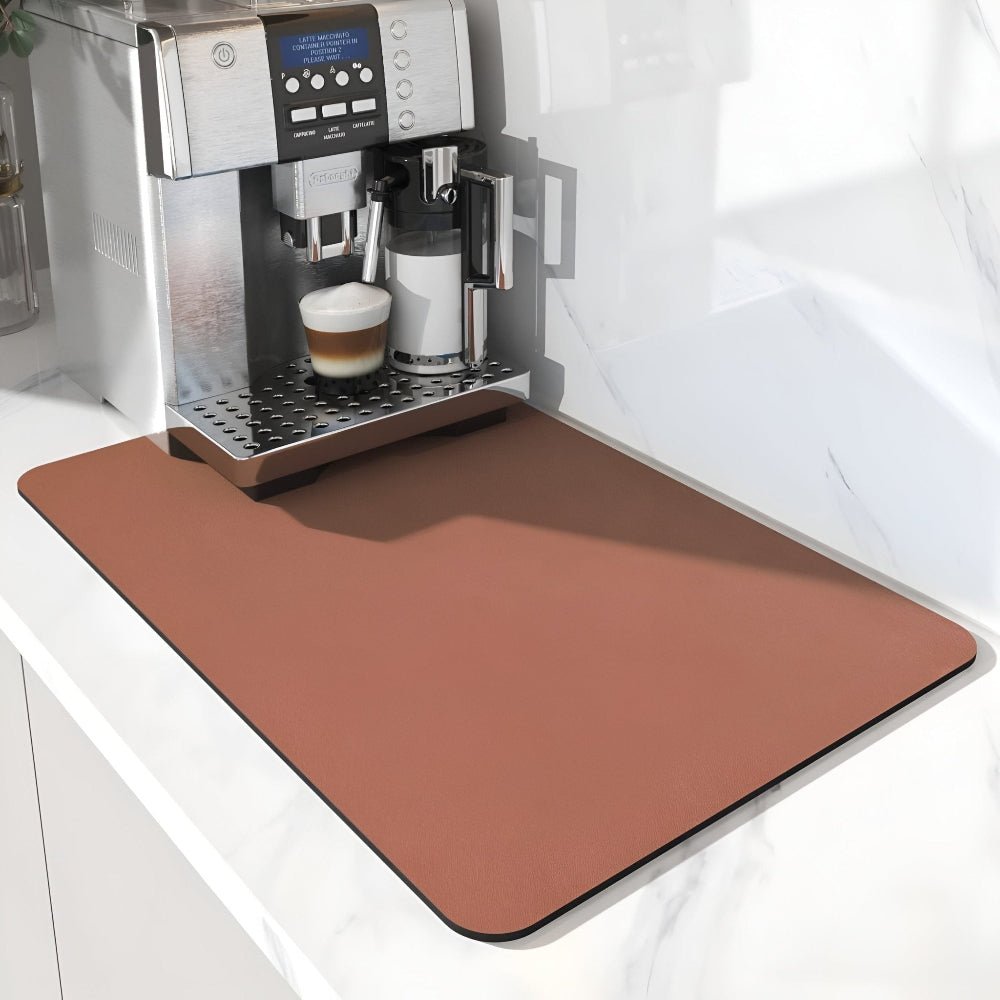 Modern gray coffee station mat keeping counters dry and clean