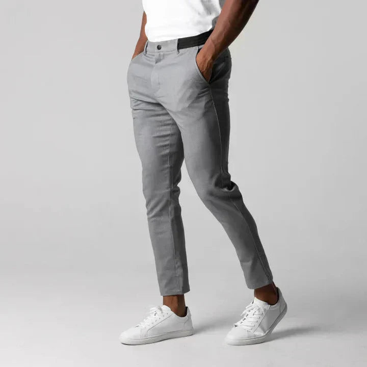 Slim fit men chino pants in ankle length flat front style for smart casual wear