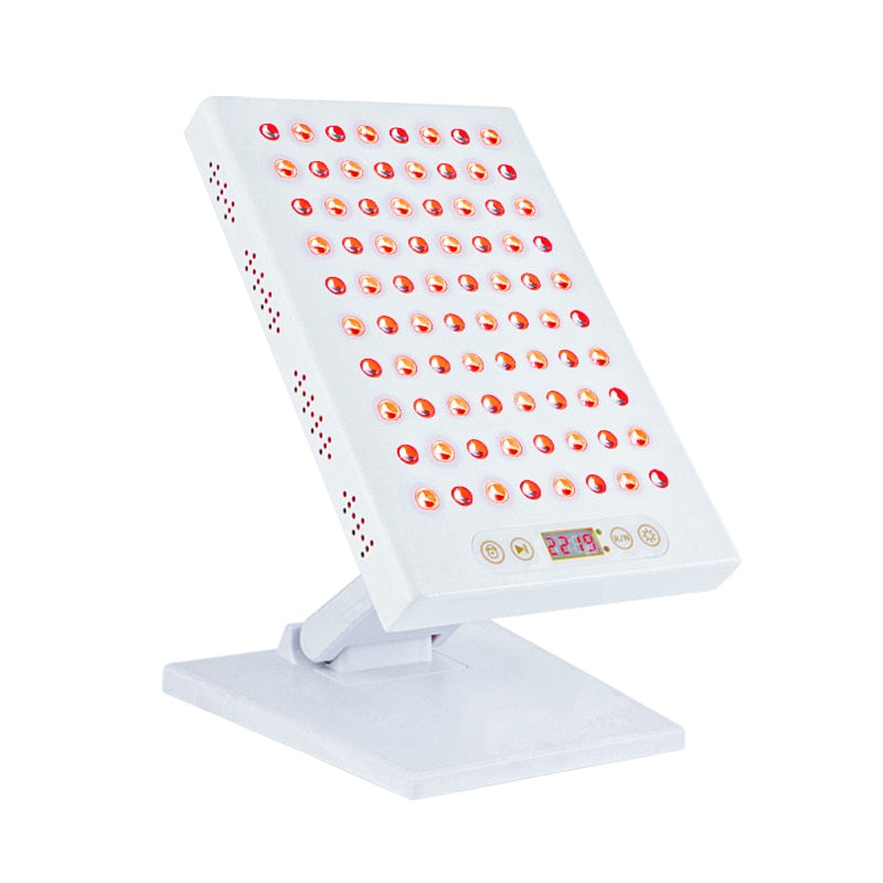 White 400W red light therapy panel standing on an adjustable base