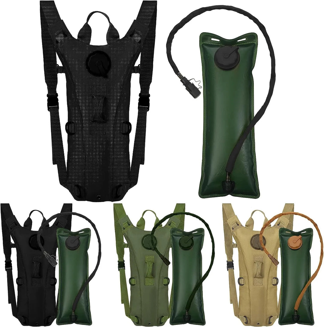 Tactical hydration pack showing durable stitching and heavy-duty zippers for outdoor use