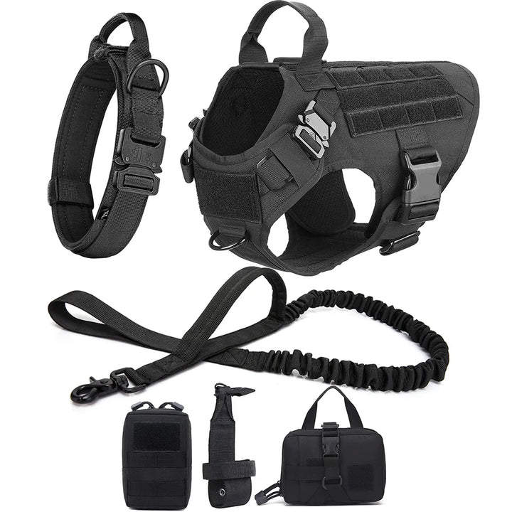 Complete tactical dog harness and leash training kit set