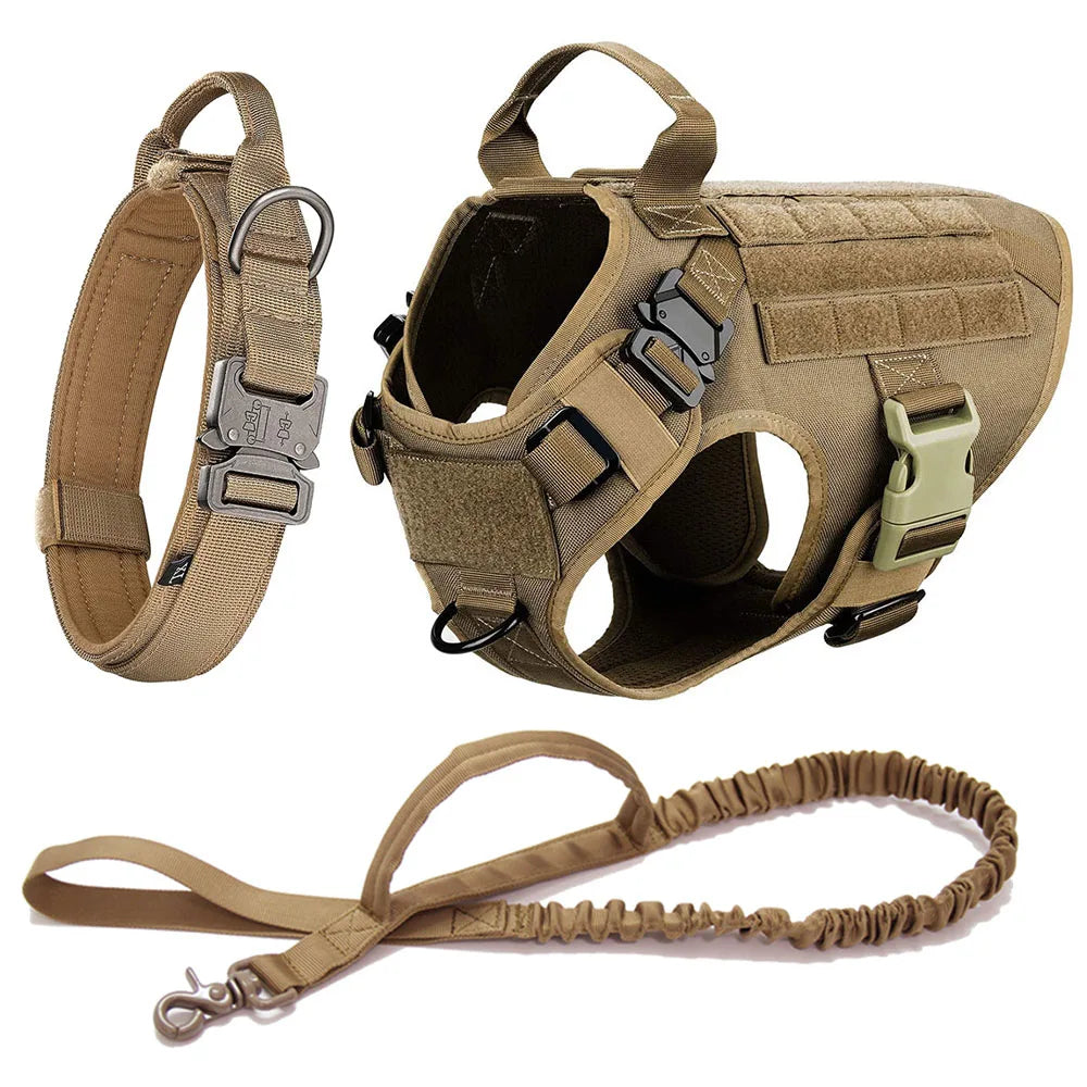 Tactical dog harness back view highlighting sturdy control handle