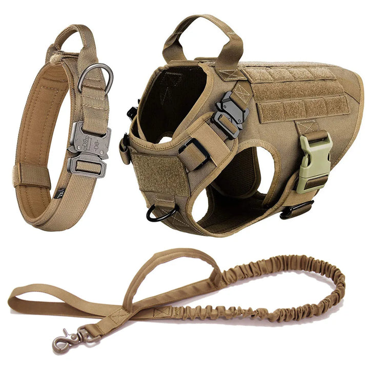 Tactical dog harness back view highlighting sturdy control handle