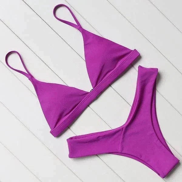 Side profile of womens swimwear triangle bikini set for beach and pool