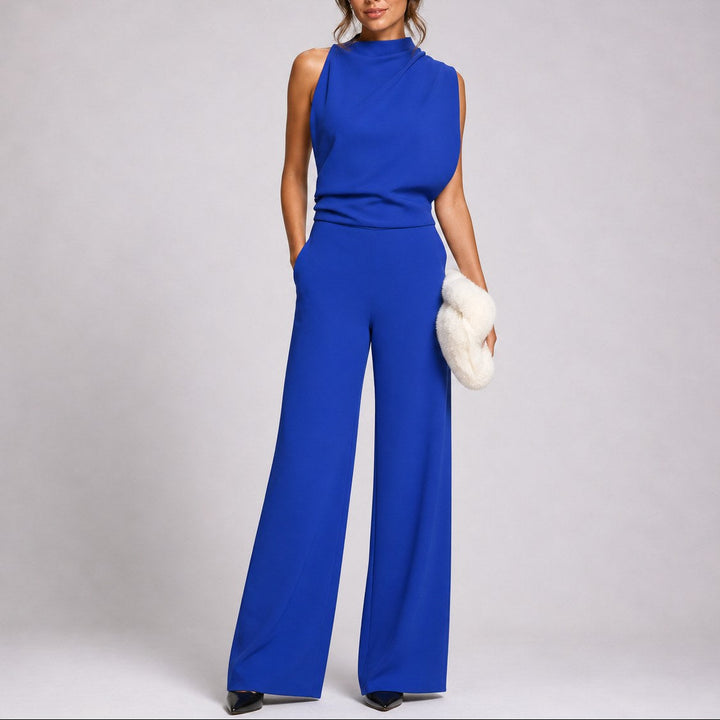 Fabric detail of the stylish wide-leg evening wear jumpsuit