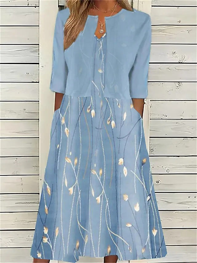 Women wearing blue chic two-piece midi set outfit