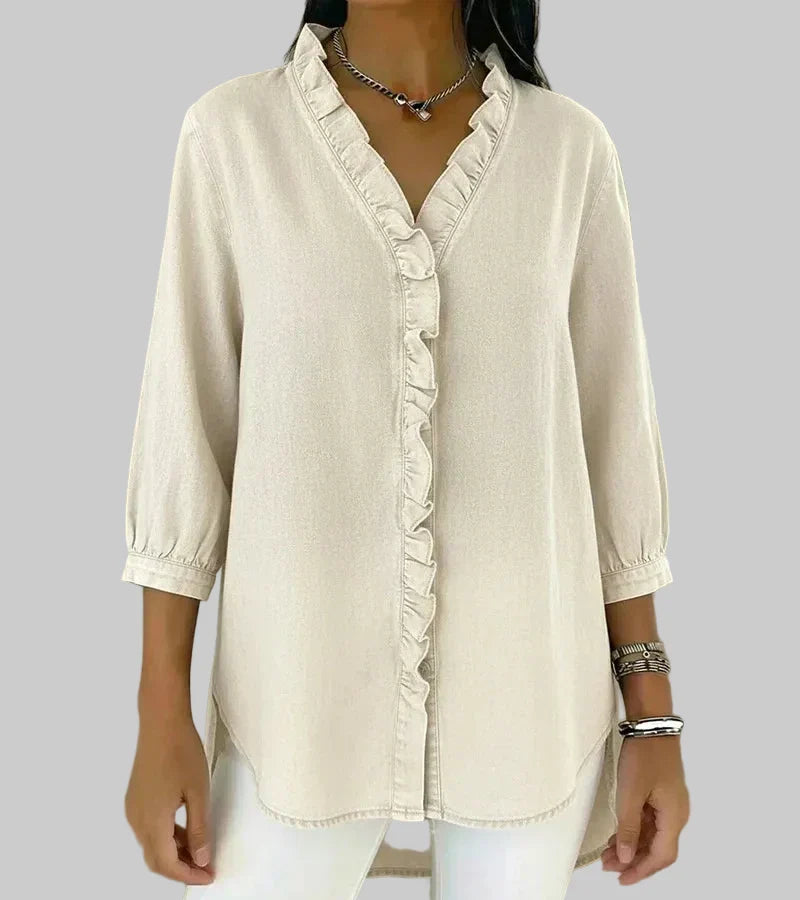 Back view of the stylish three-quarter sleeve casual women's blouse