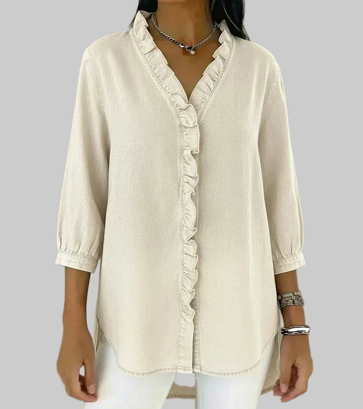 Back view of the stylish three-quarter sleeve casual women's blouse