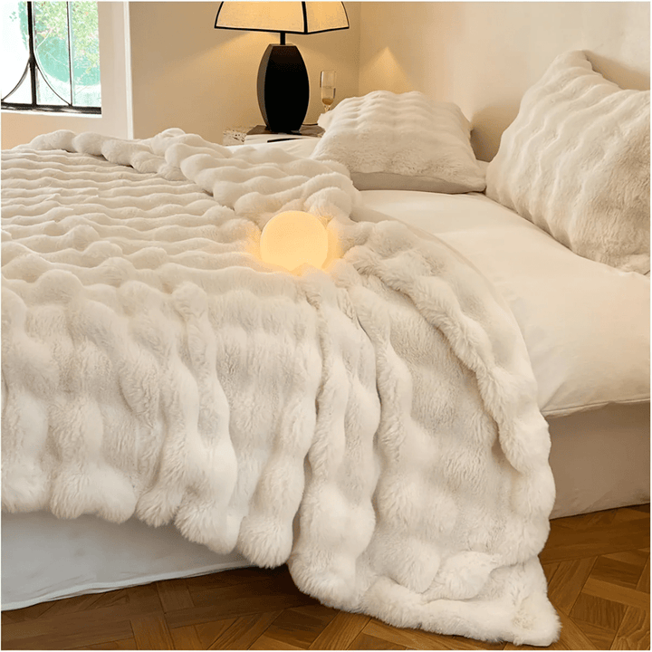 Close-up of winter warmth thermal fleece throw showing plush texture and fabric quality.