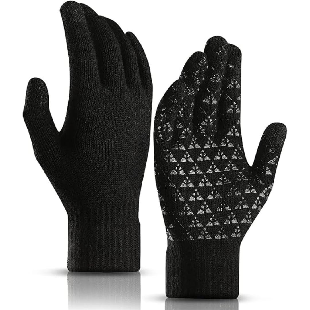 Side angle view of unisex thermal gloves designed for cold weather