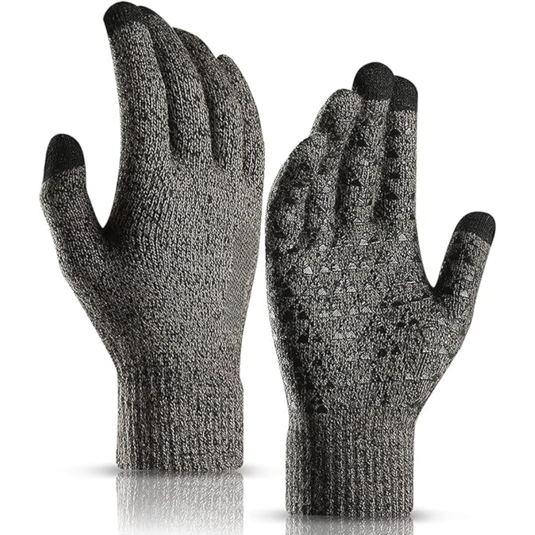 Ribbed elastic cuff detail on black outdoor winter gloves for warmth