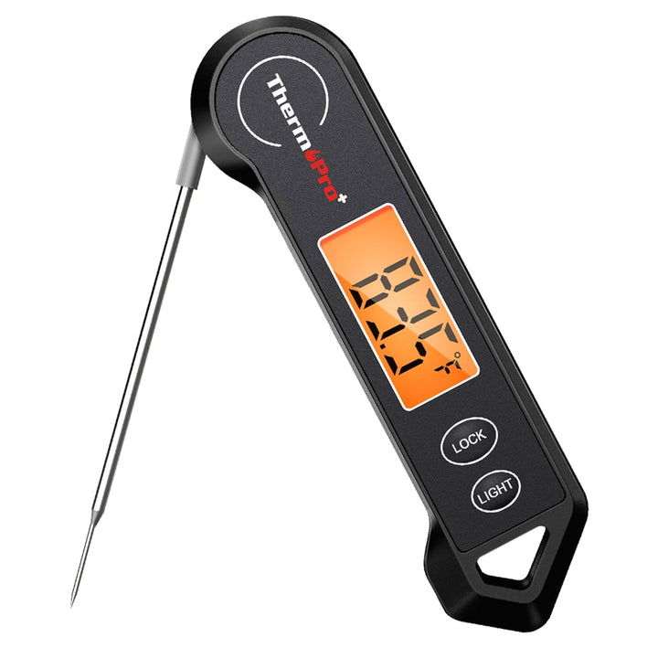 Digital meat thermometer with backlit screen and stainless steel probe