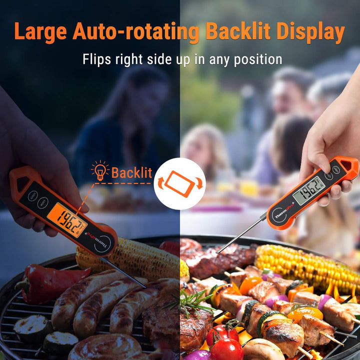 Fast reading kitchen thermometer with backlit display for grilling and BBQ