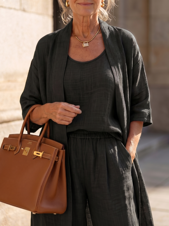 Versatile three piece set for women with wide leg trousers
