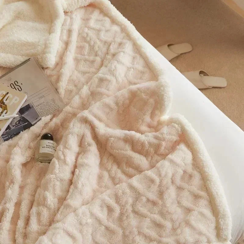 Plush fluffy blanket folded neatly as a bedroom essential and sofa throw