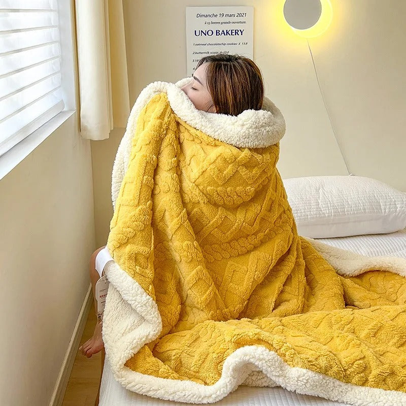 Thick warm blanket spread out completely to display full size