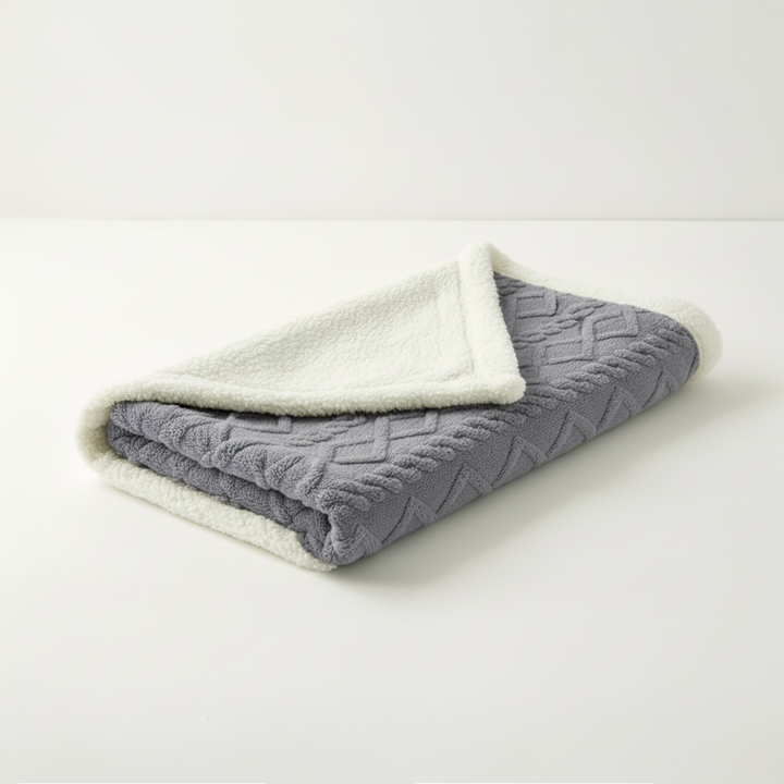 Thickened jacquard sherpa throw blanket folded neatly, showcasing cozy texture