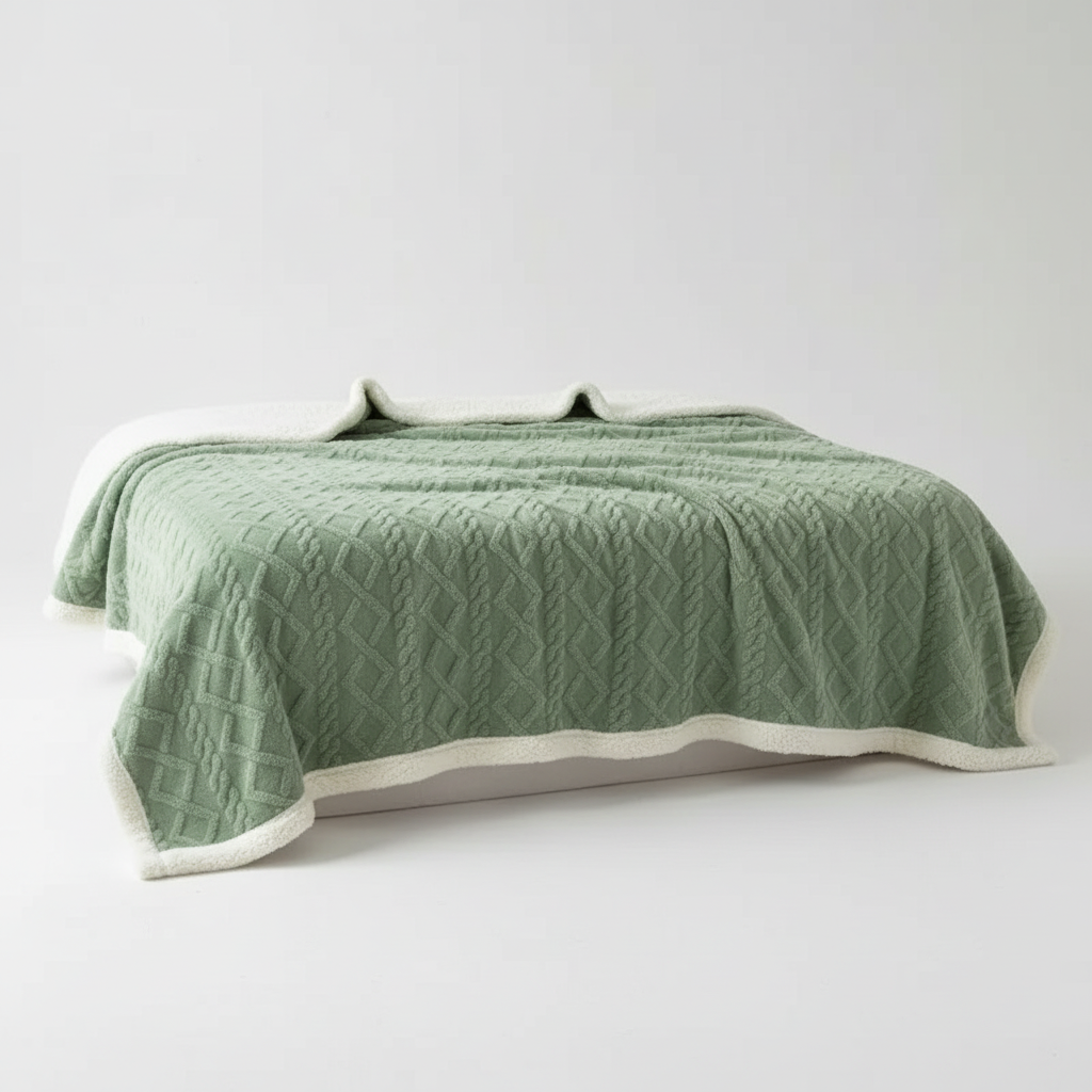 Cozy sherpa throw blanket draped over a living room sofa for home decor