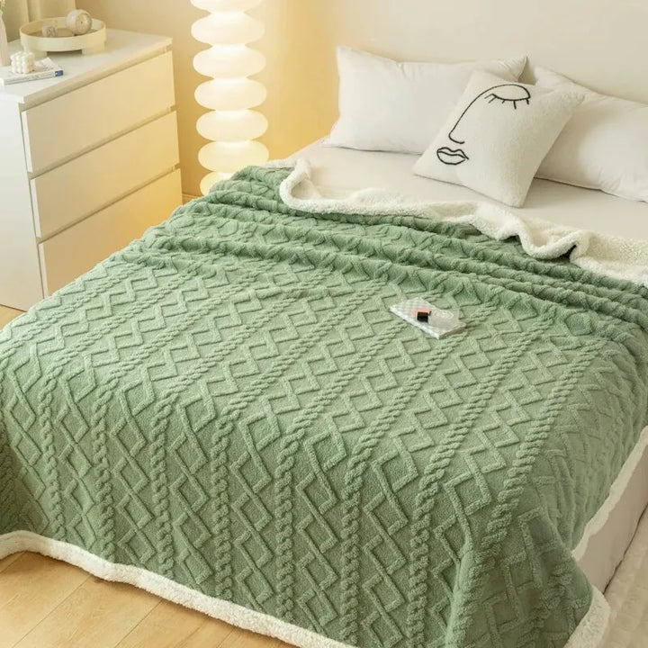 Plush fleece and sherpa blanket reverse side showing ultimate warmth