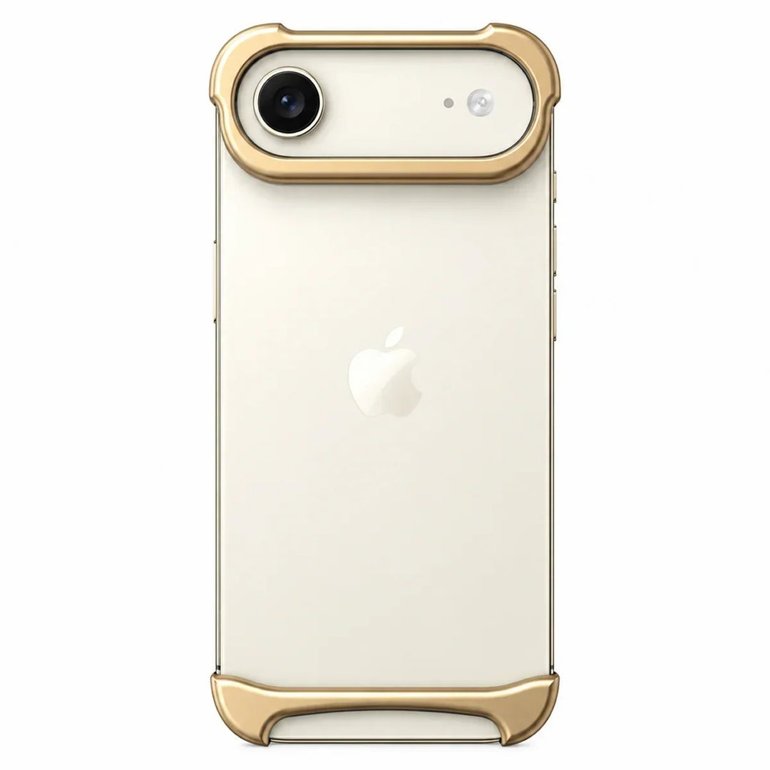 Blue aluminum frame phone case captured in bright studio lighting