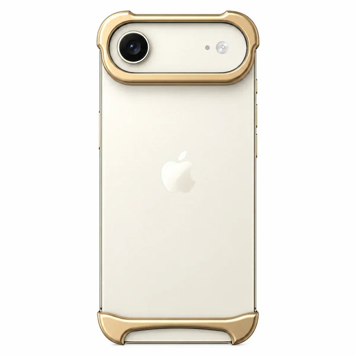 Blue aluminum frame phone case captured in bright studio lighting