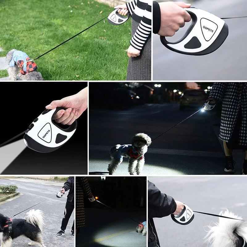Dog leash with built-in flashlight and bright LED lighting strip
