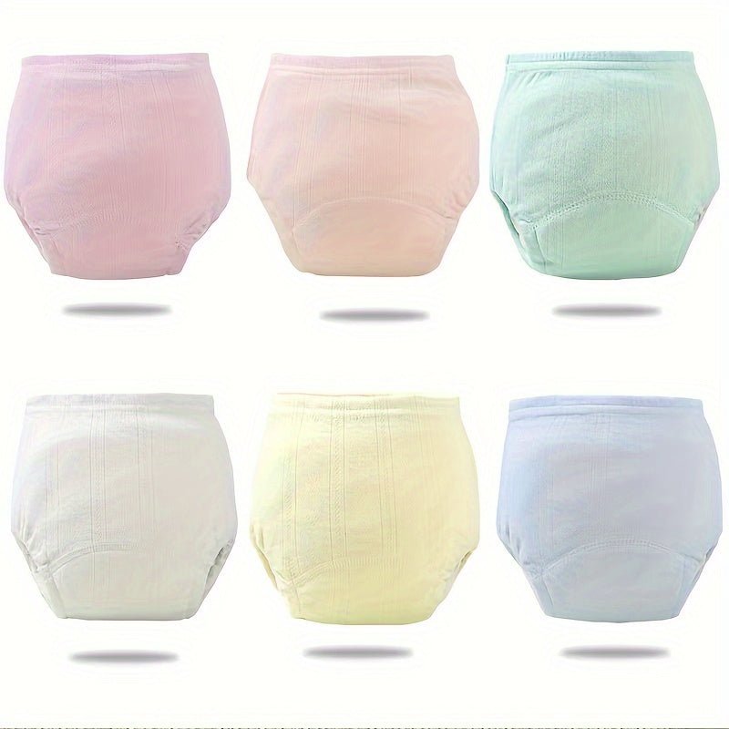 Assorted colors of toddler potty training pants featuring leakproof lining and soft breathable fabric.