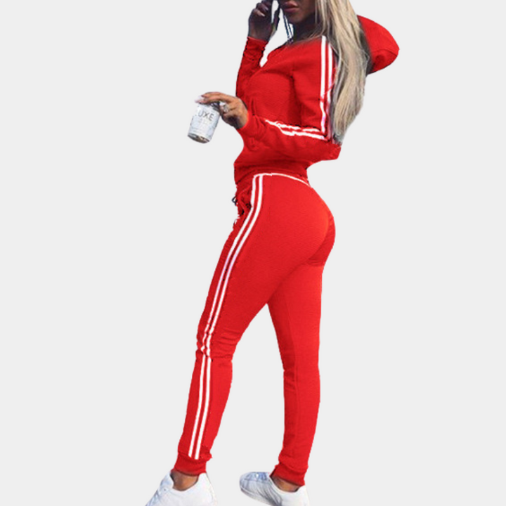 Back view of activewear hoodie set for women, perfect for casual wear