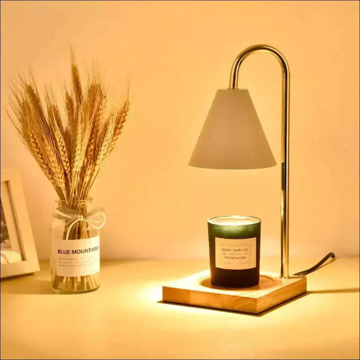 Lifestyle product photo of the candle warmer lamp during evening relaxation