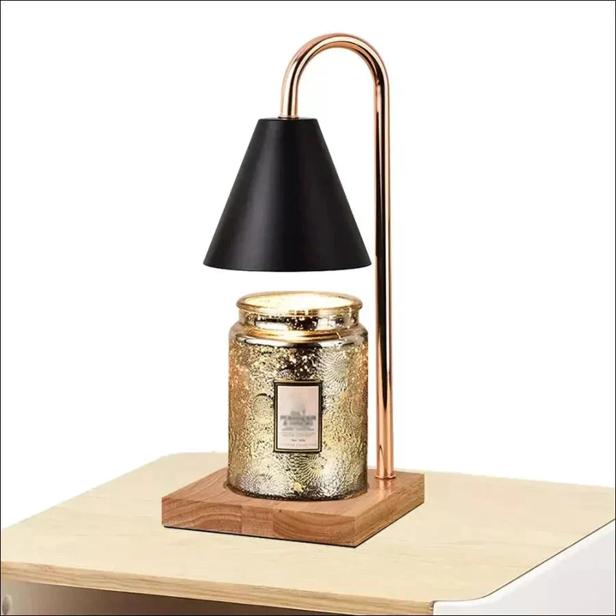 Sophia candle warmer lamp in black finish placed on a wooden nightstand