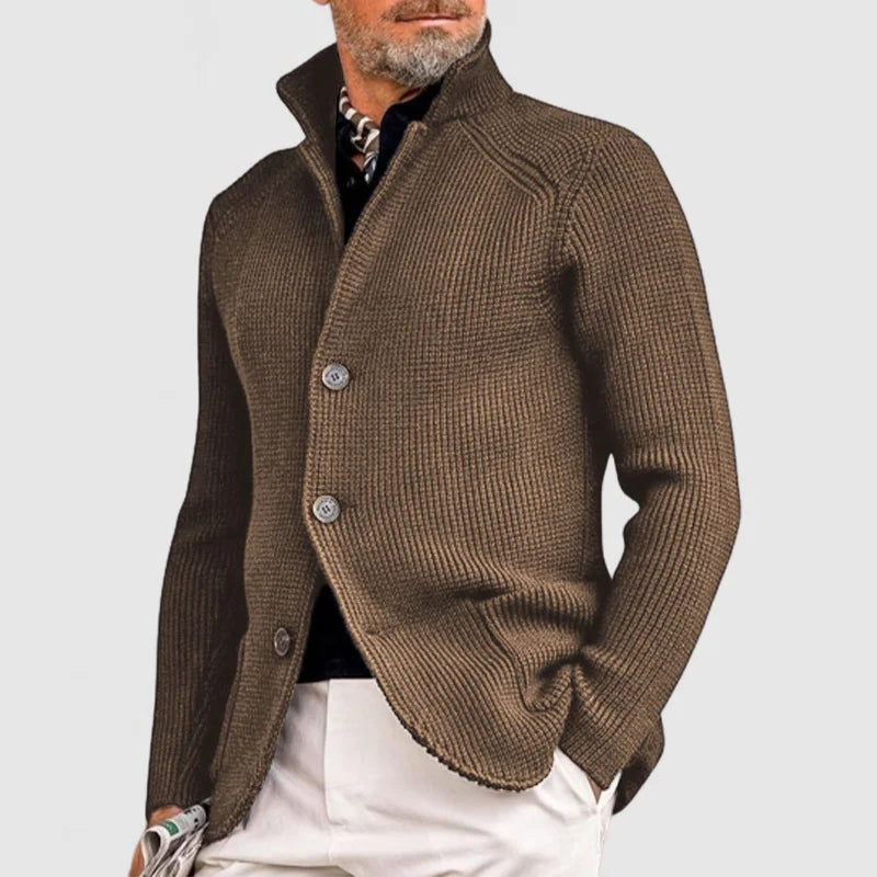 Detailed shot of buttons and knit pattern on the men's casual outerwear vest