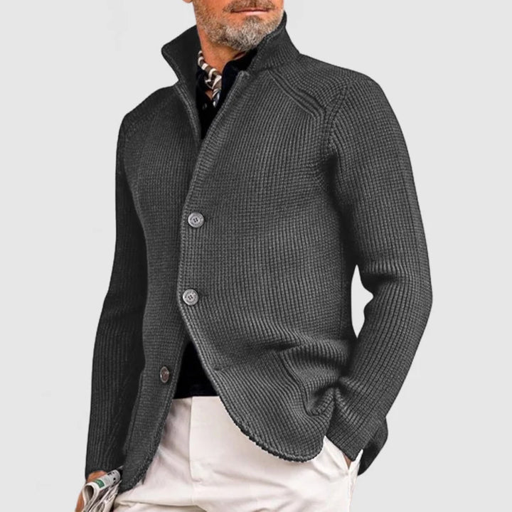 Close-up view of the knit texture on the men's knitted vest with functional pockets