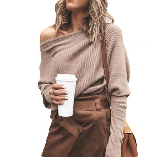 Trendy women's off-shoulder knitted pullover sweater in casual wear style