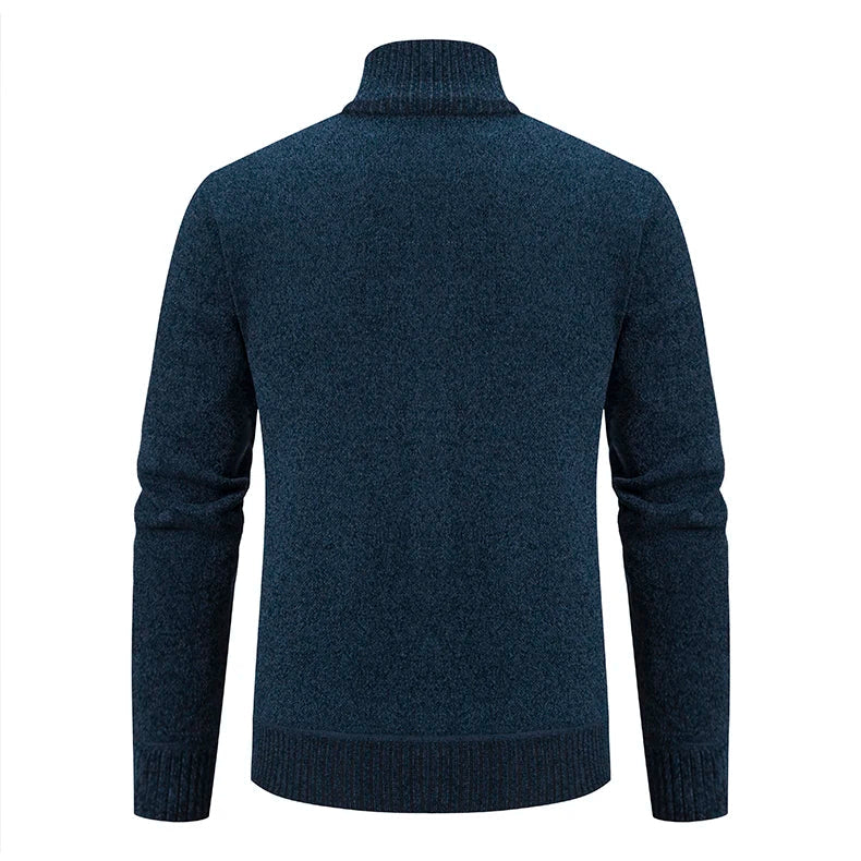 Mens casual knitted jacket layered for stylish winter outerwear look