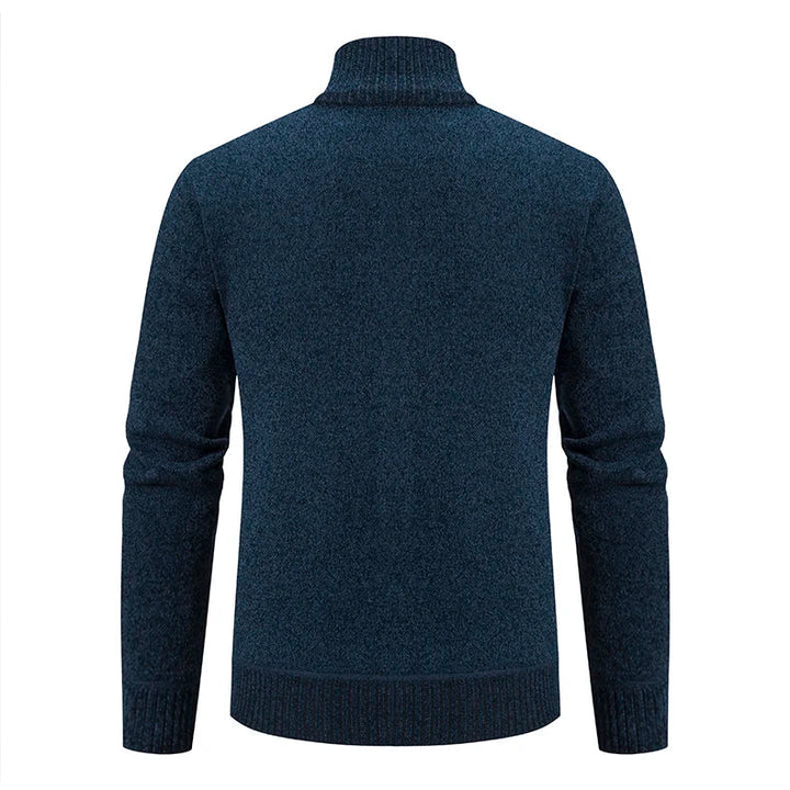 Mens casual knitted jacket layered for stylish winter outerwear look