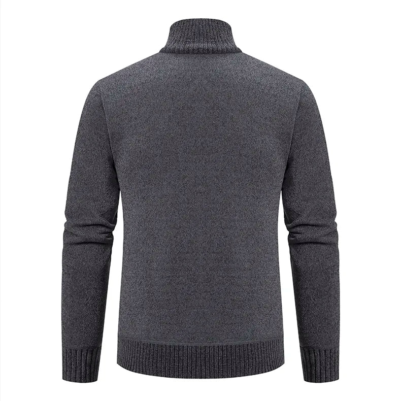 Detailed shot of sturdy zipper and cuff on mens winter knitted jacket
