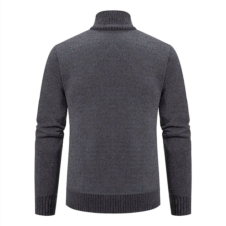Detailed shot of sturdy zipper and cuff on mens winter knitted jacket