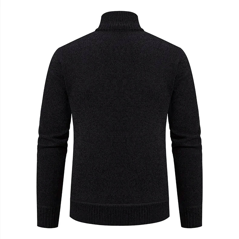 Back view of mens thermal lined knitted cardigan sweater outerwear